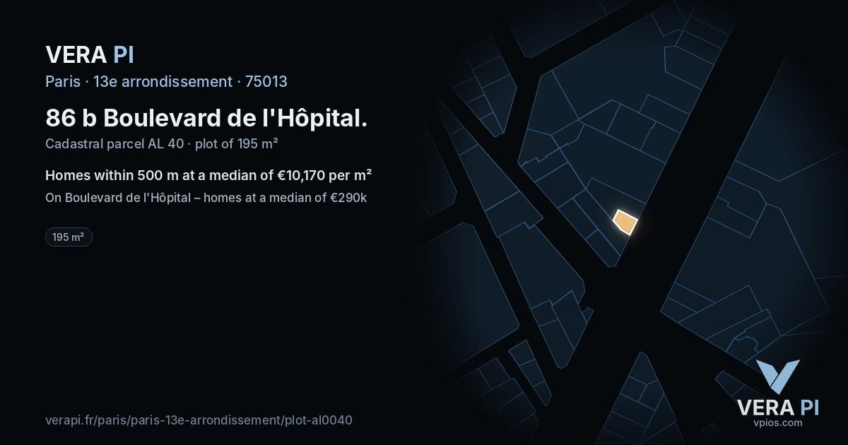 86 b Boulevard de l'Hôpital, 13e arrondissement at night – the plot lit, the parcels around coloured by the prices near them