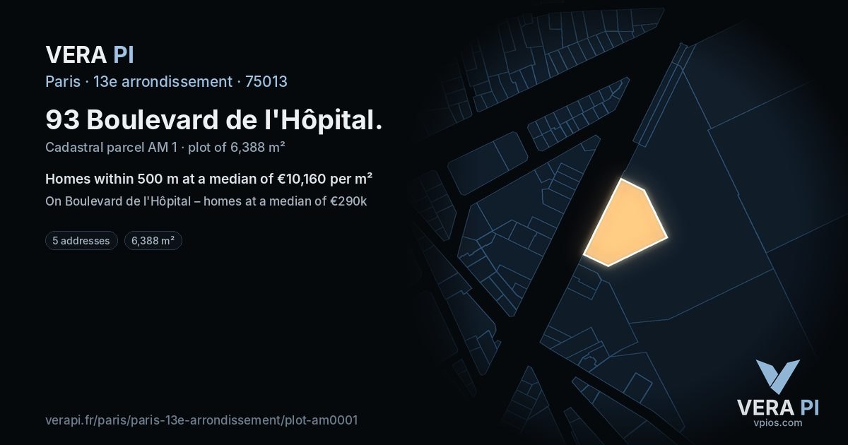 93 Boulevard de l'Hôpital, 13e arrondissement at night – the plot lit, the parcels around coloured by the prices near them