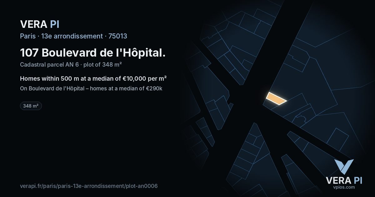107 Boulevard de l'Hôpital, 13e arrondissement at night – the plot lit, the parcels around coloured by the prices near them
