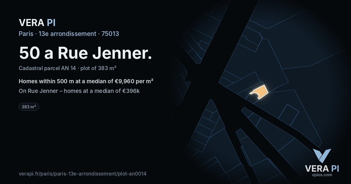 50 a Rue Jenner, 13e arrondissement at night – the plot lit, the parcels around coloured by the prices near them