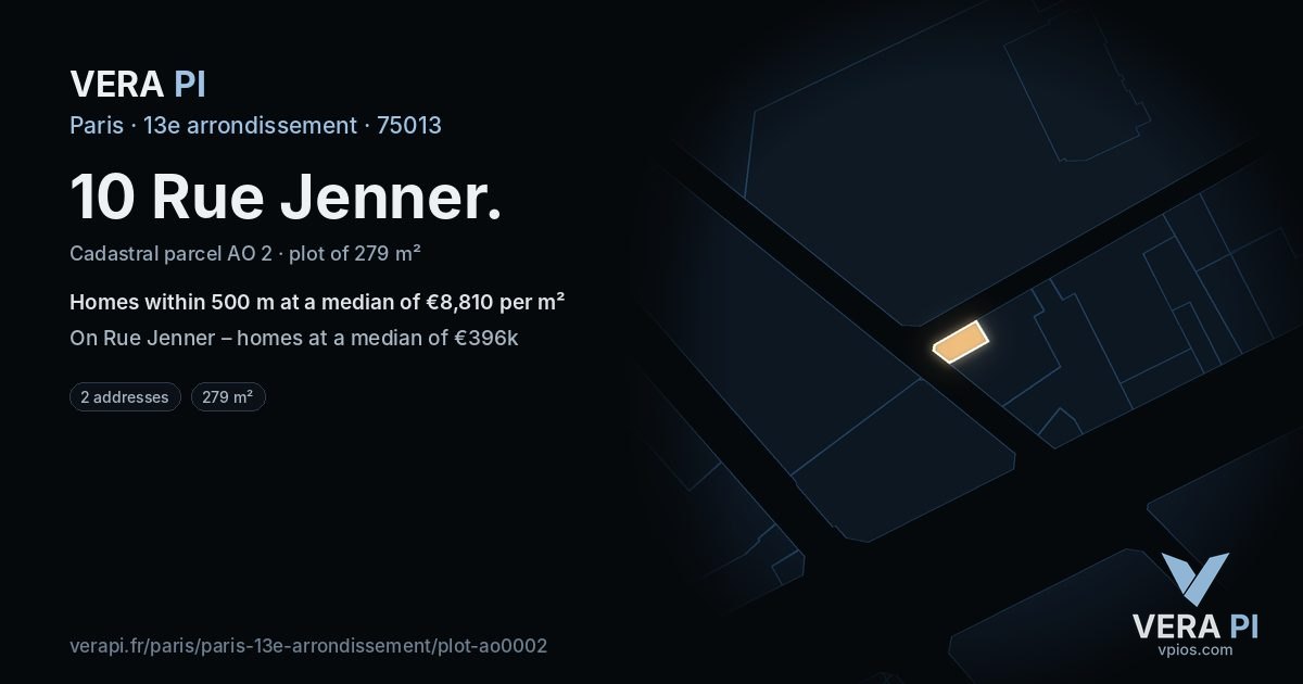 10 Rue Jenner, 13e arrondissement at night – the plot lit, the parcels around coloured by the prices near them