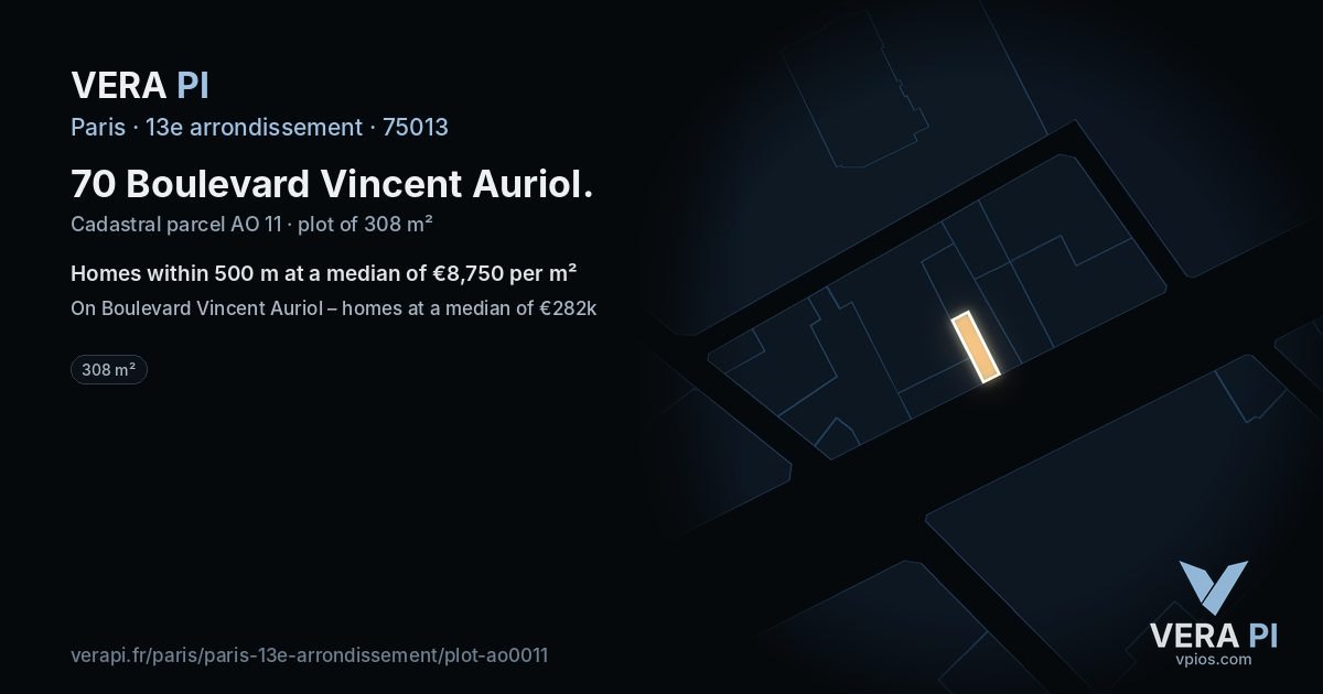 70 Boulevard Vincent Auriol, 13e arrondissement at night – the plot lit, the parcels around coloured by the prices near them