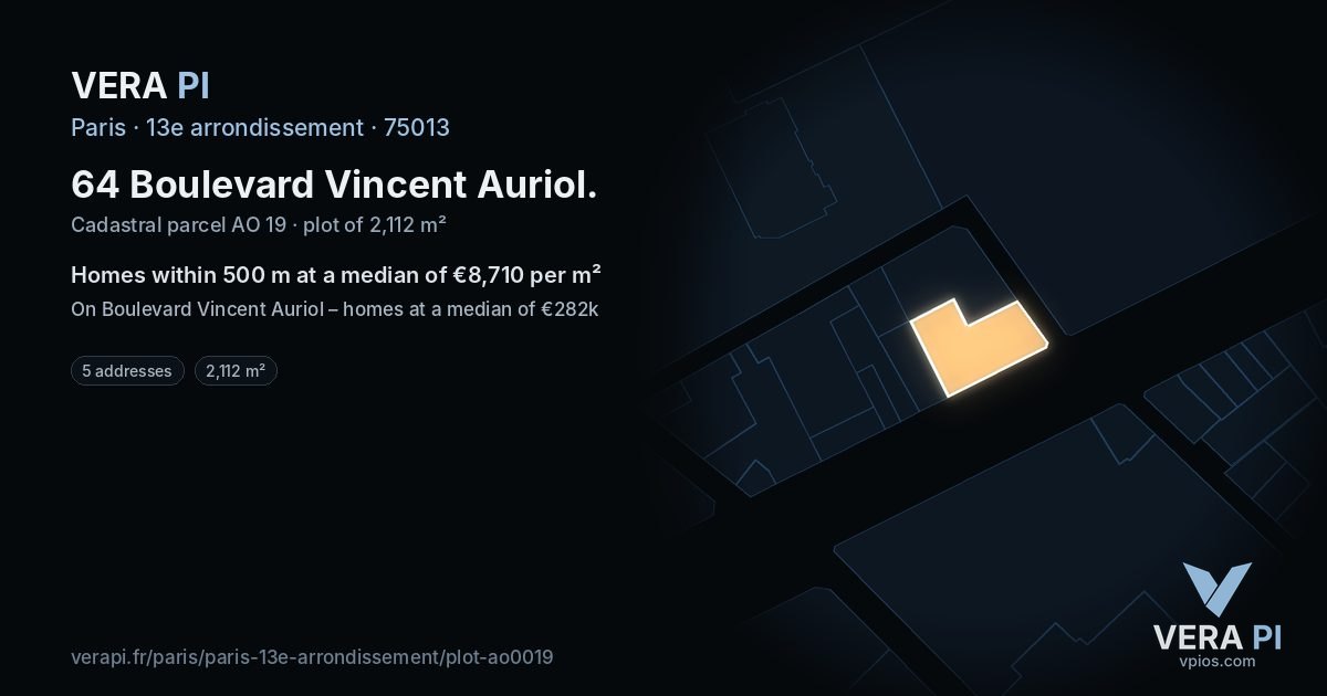 64 Boulevard Vincent Auriol, 13e arrondissement at night – the plot lit, the parcels around coloured by the prices near them