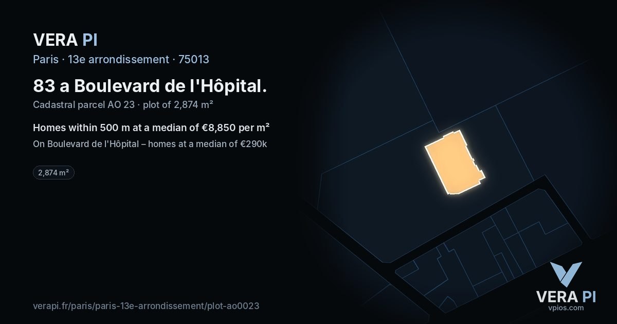 83 a Boulevard de l'Hôpital, 13e arrondissement at night – the plot lit, the parcels around coloured by the prices near them