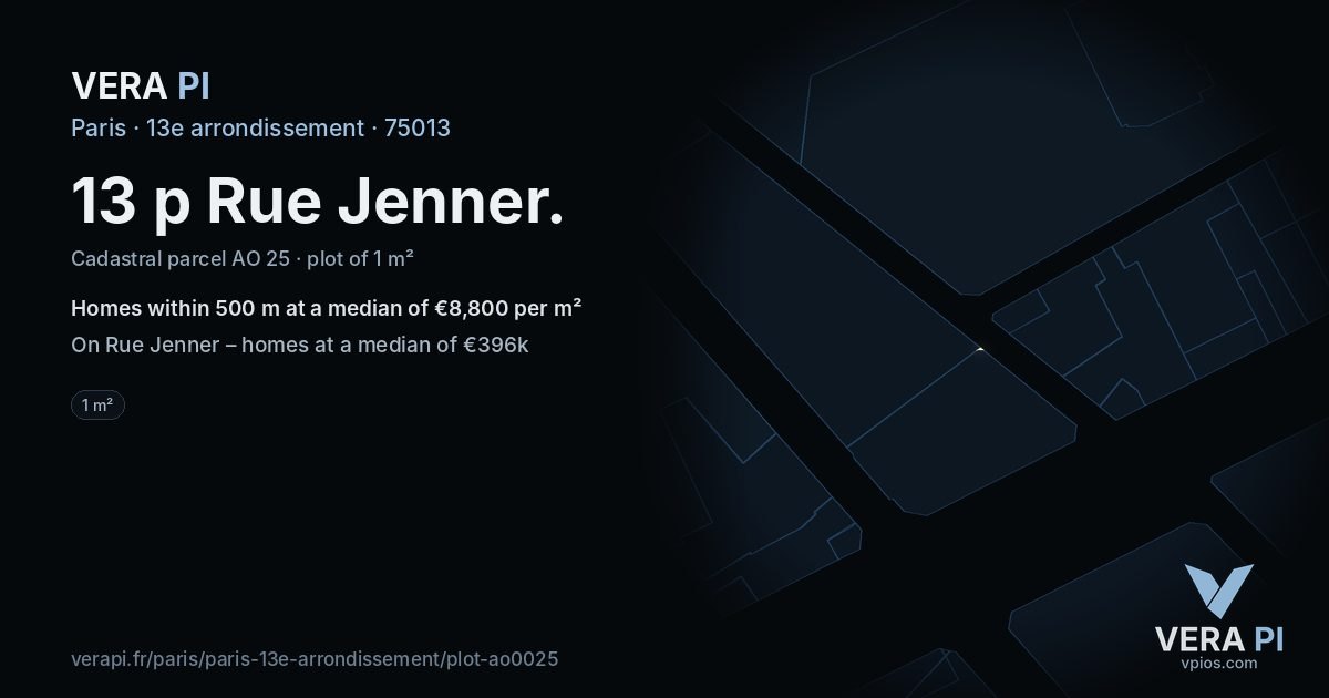 13 p Rue Jenner, 13e arrondissement at night – the plot lit, the parcels around coloured by the prices near them