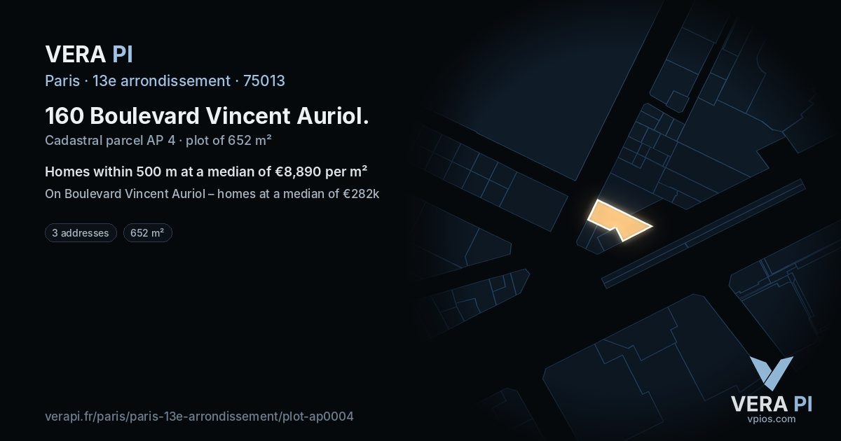 160 Boulevard Vincent Auriol, 13e arrondissement at night – the plot lit, the parcels around coloured by the prices near them