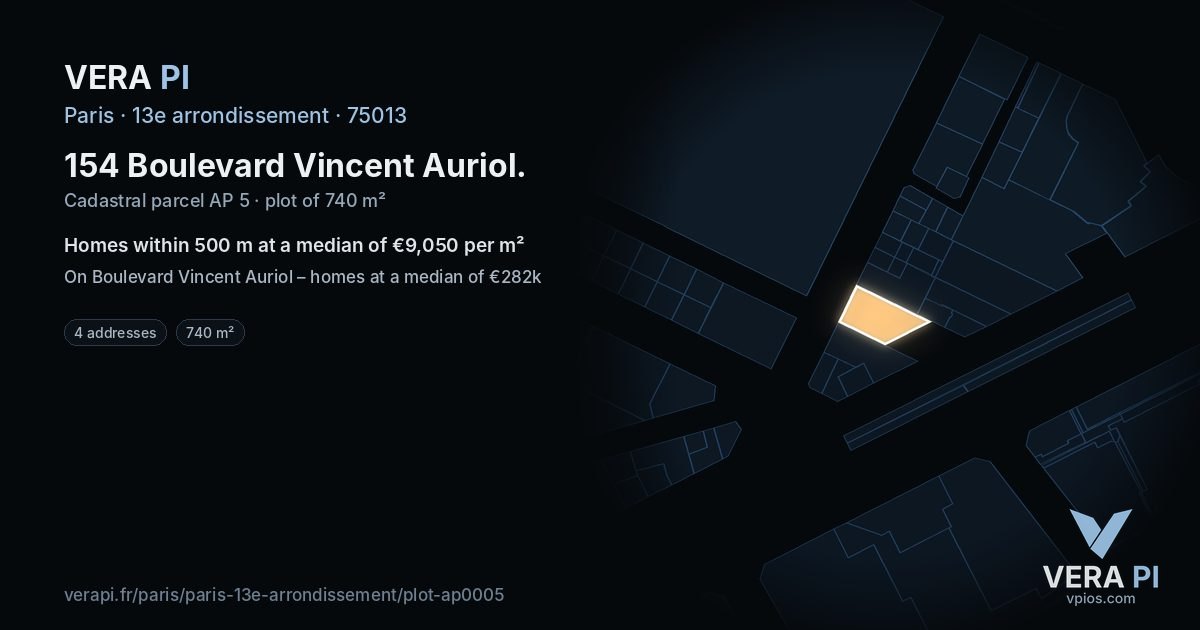 154 Boulevard Vincent Auriol, 13e arrondissement at night – the plot lit, the parcels around coloured by the prices near them