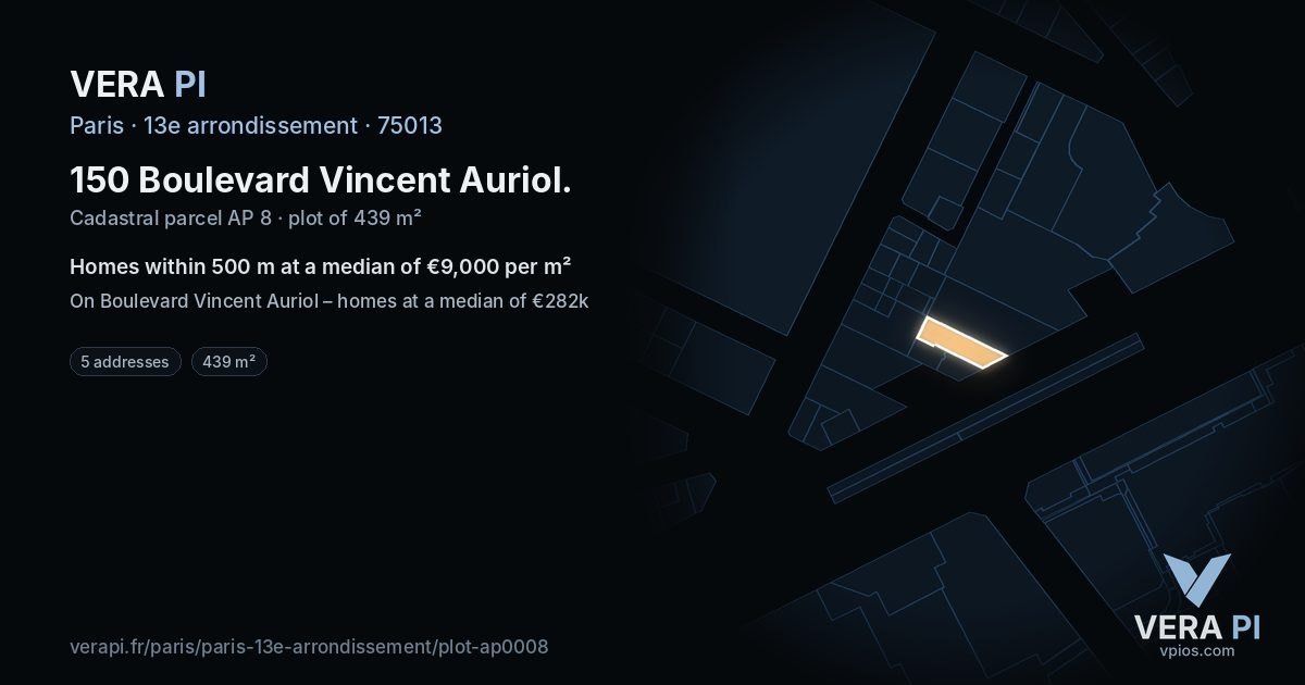 150 Boulevard Vincent Auriol, 13e arrondissement at night – the plot lit, the parcels around coloured by the prices near them