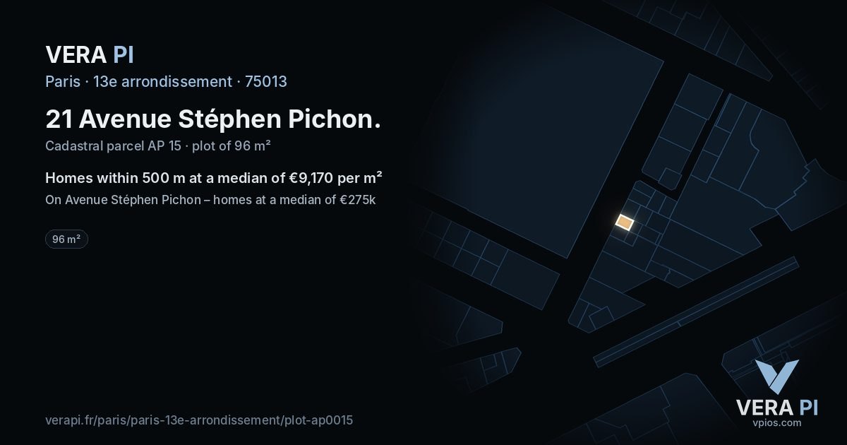 21 Avenue Stéphen Pichon, 13e arrondissement at night – the plot lit, the parcels around coloured by the prices near them