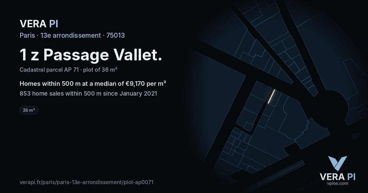 1 z Passage Vallet, 13e arrondissement at night – the plot lit, the parcels around coloured by the prices near them