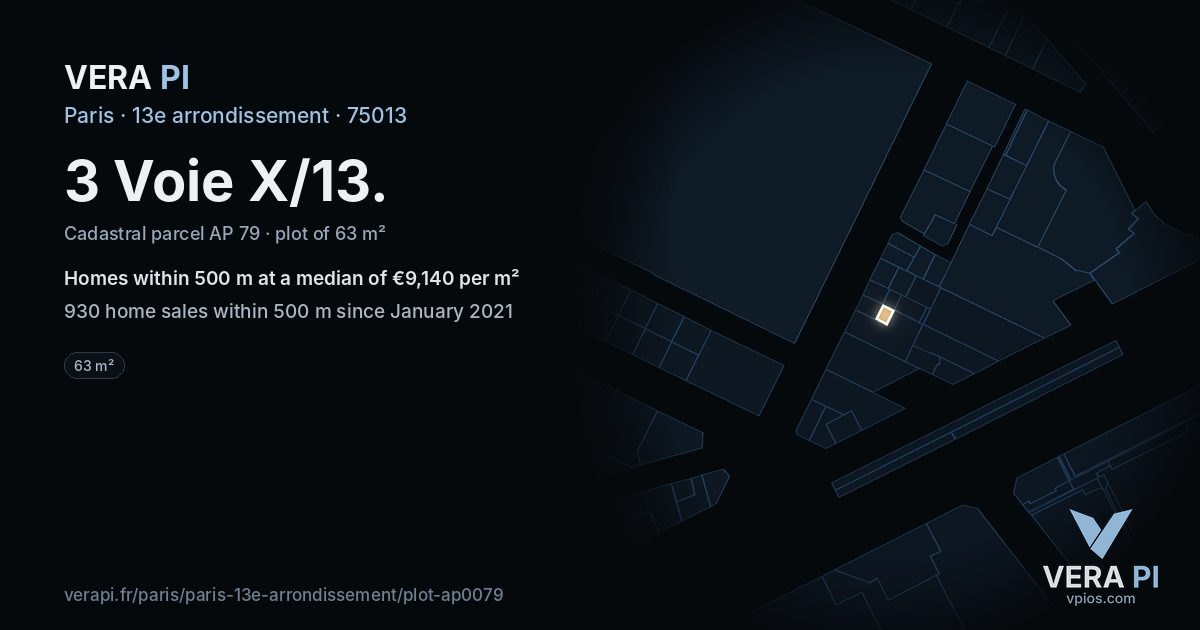 3 Voie X/13, 13e arrondissement at night – the plot lit, the parcels around coloured by the prices near them