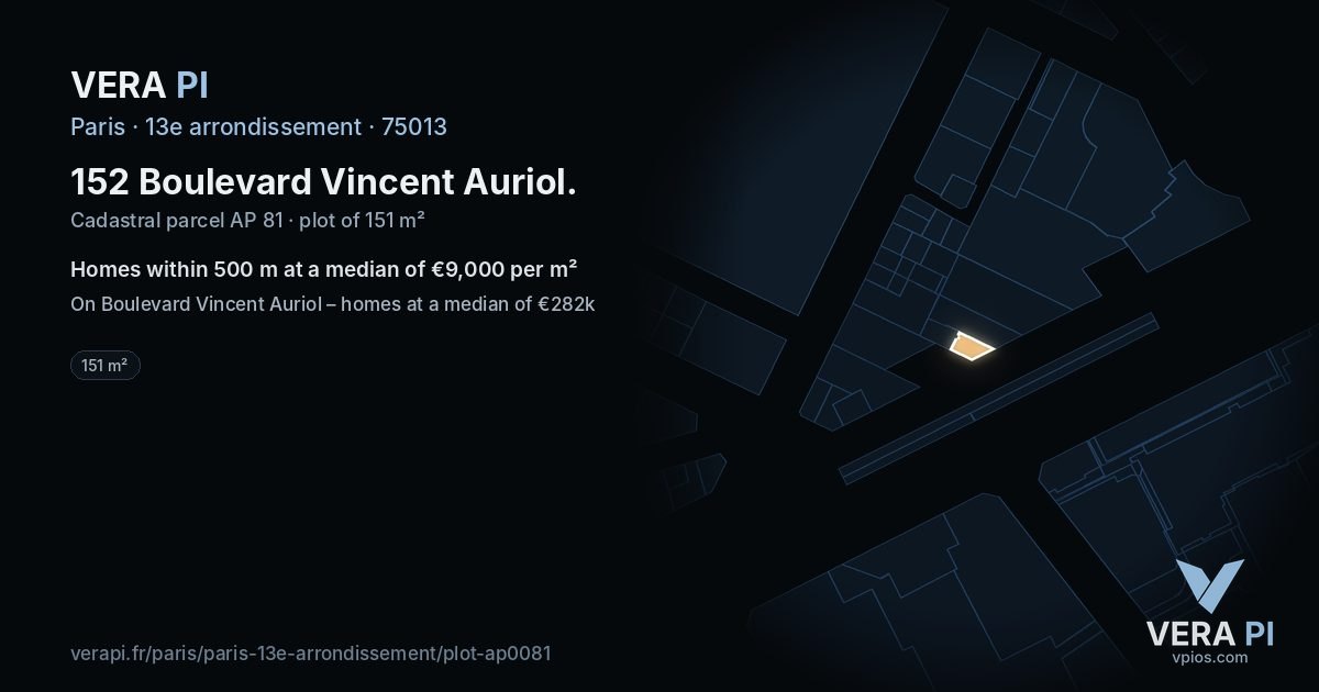 152 Boulevard Vincent Auriol, 13e arrondissement at night – the plot lit, the parcels around coloured by the prices near them