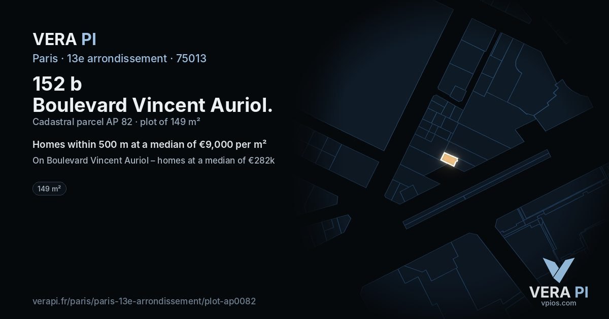 152 b Boulevard Vincent Auriol, 13e arrondissement at night – the plot lit, the parcels around coloured by the prices near them