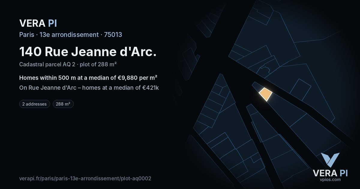 140 Rue Jeanne d'Arc, 13e arrondissement at night – the plot lit, the parcels around coloured by the prices near them