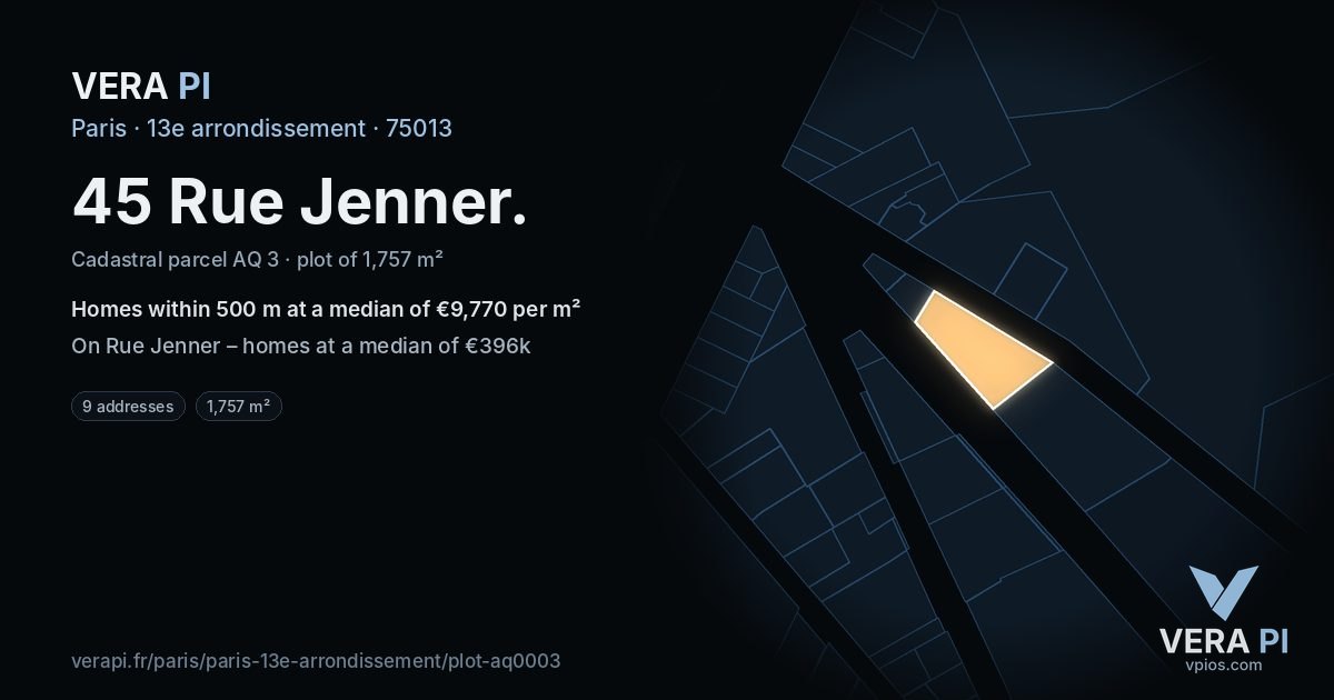 45 Rue Jenner, 13e arrondissement at night – the plot lit, the parcels around coloured by the prices near them
