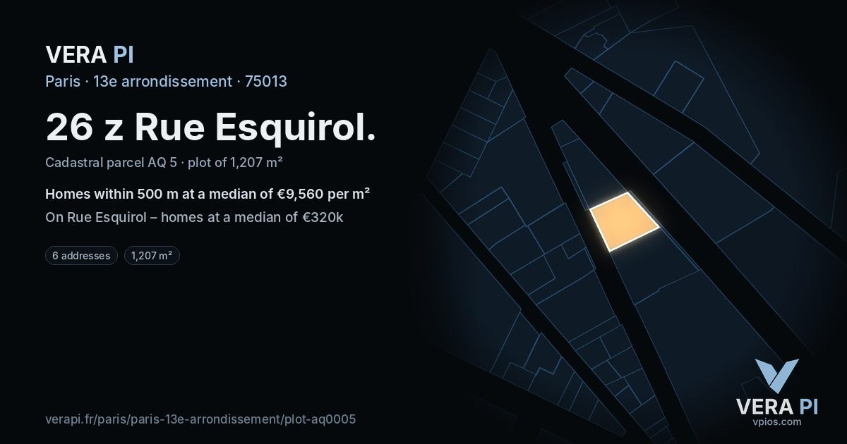 26 z Rue Esquirol, 13e arrondissement at night – the plot lit, the parcels around coloured by the prices near them