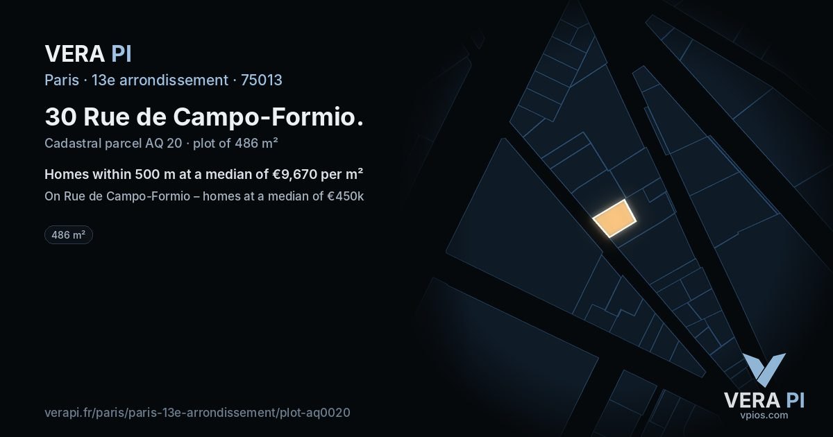 30 Rue de Campo-Formio, 13e arrondissement at night – the plot lit, the parcels around coloured by the prices near them