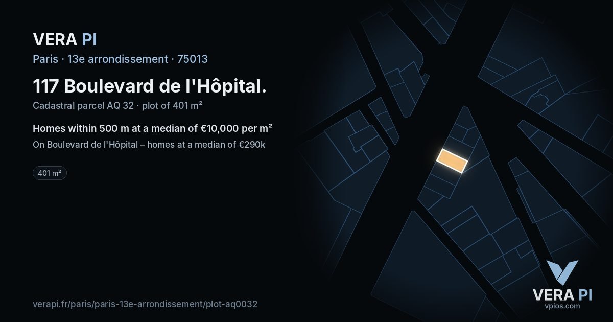 117 Boulevard de l'Hôpital, 13e arrondissement at night – the plot lit, the parcels around coloured by the prices near them