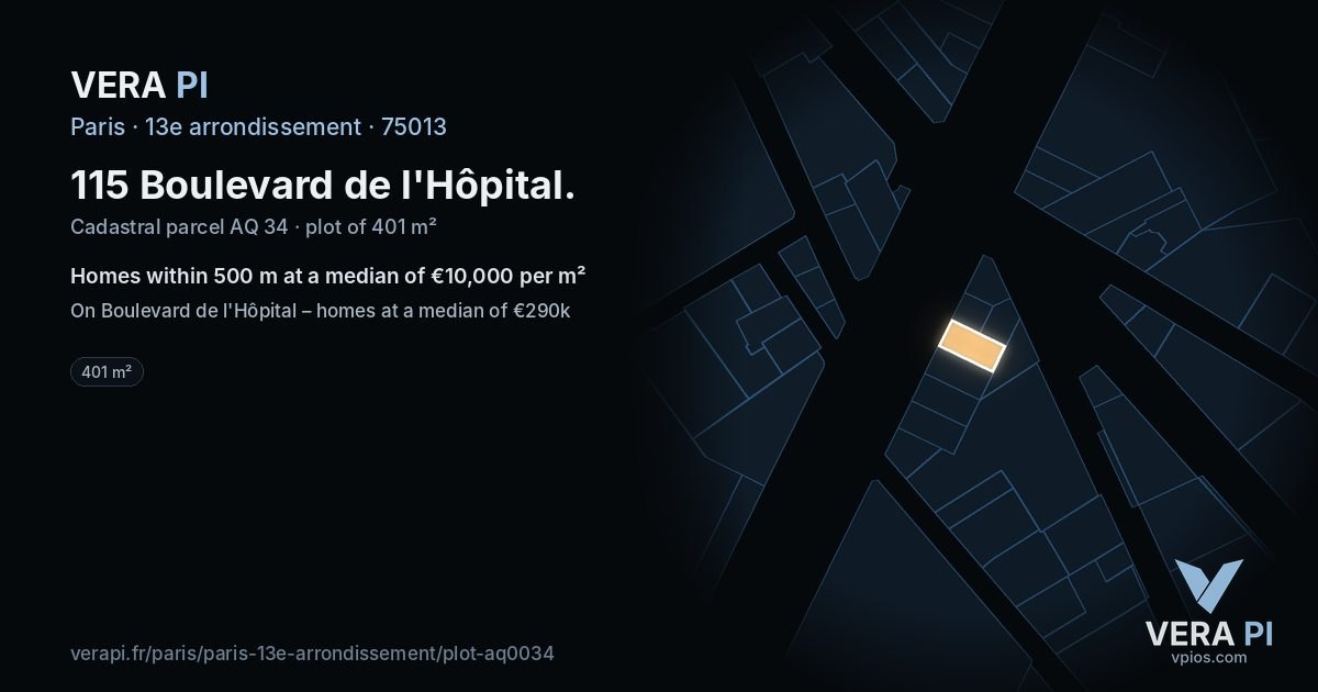 115 Boulevard de l'Hôpital, 13e arrondissement at night – the plot lit, the parcels around coloured by the prices near them