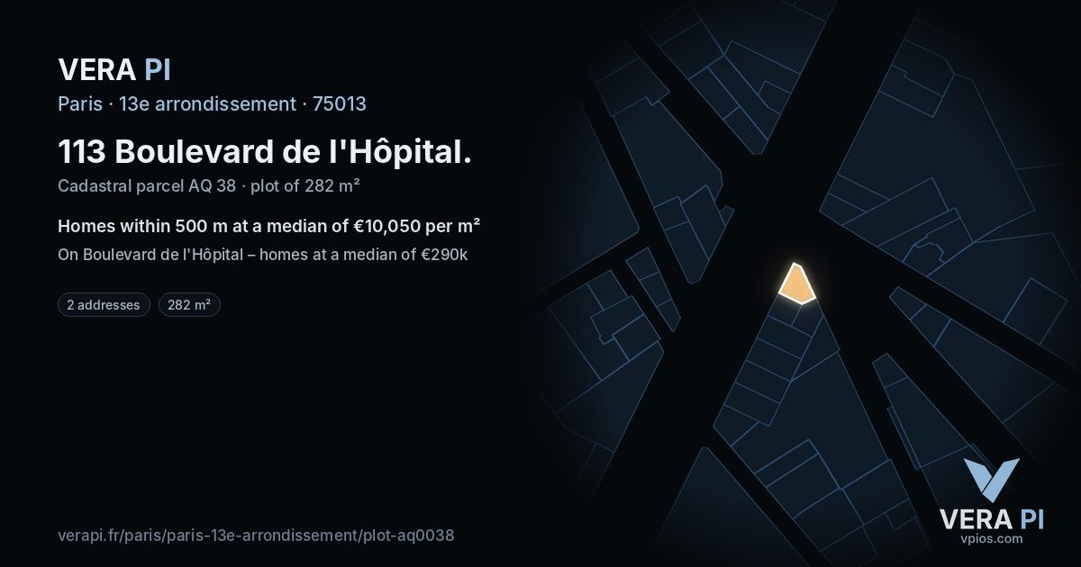 113 Boulevard de l'Hôpital, 13e arrondissement at night – the plot lit, the parcels around coloured by the prices near them