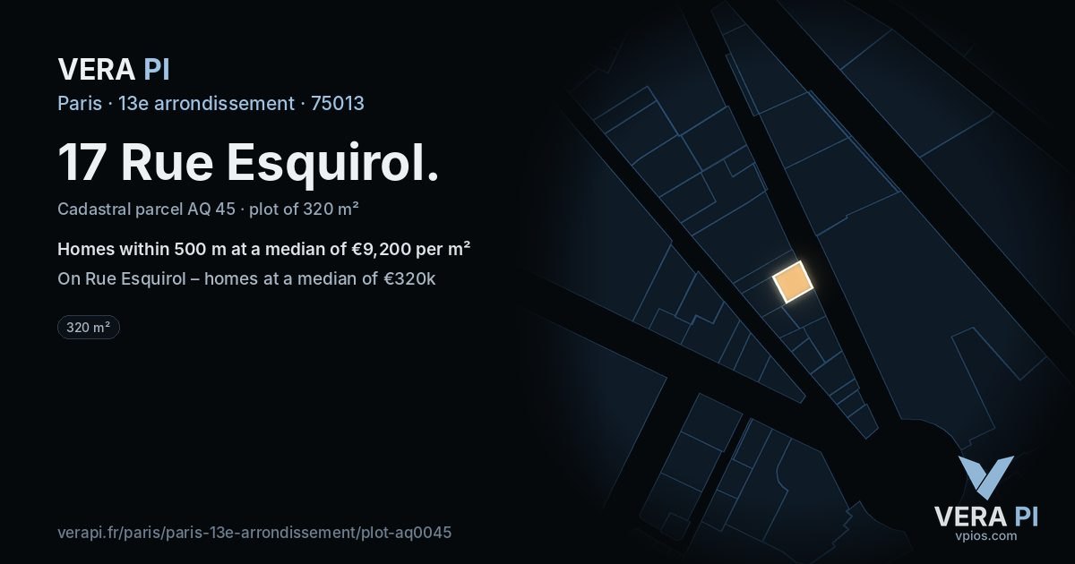 17 Rue Esquirol, 13e arrondissement at night – the plot lit, the parcels around coloured by the prices near them