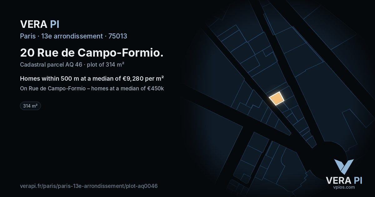 20 Rue de Campo-Formio, 13e arrondissement at night – the plot lit, the parcels around coloured by the prices near them