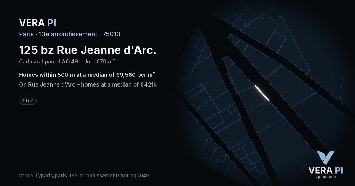 125 bz Rue Jeanne d'Arc, 13e arrondissement at night – the plot lit, the parcels around coloured by the prices near them