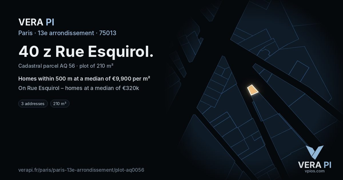 40 z Rue Esquirol, 13e arrondissement at night – the plot lit, the parcels around coloured by the prices near them