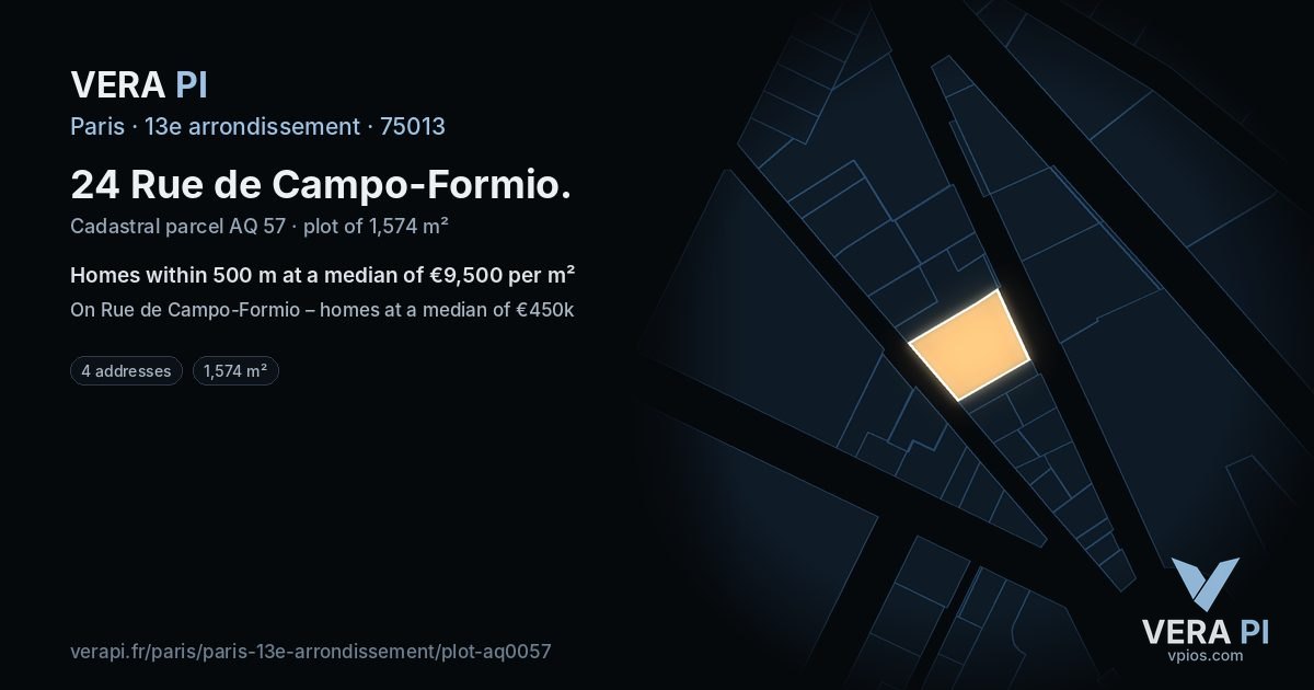24 Rue de Campo-Formio, 13e arrondissement at night – the plot lit, the parcels around coloured by the prices near them