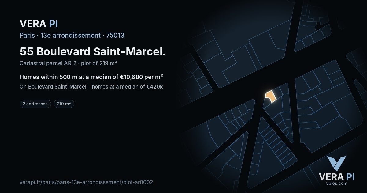 55 Boulevard Saint-Marcel, 13e arrondissement at night – the plot lit, the parcels around coloured by the prices near them