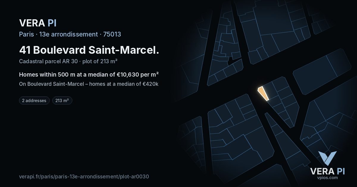 41 Boulevard Saint-Marcel, 13e arrondissement at night – the plot lit, the parcels around coloured by the prices near them