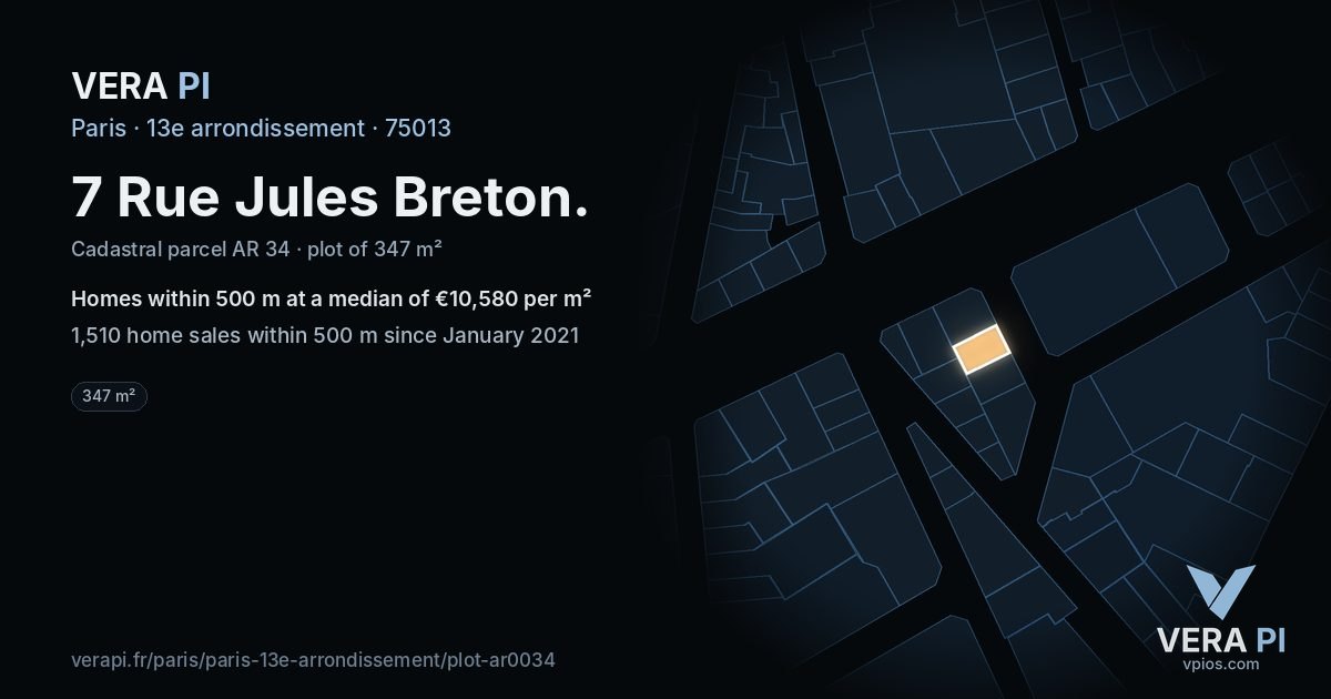 7 Rue Jules Breton, 13e arrondissement at night – the plot lit, the parcels around coloured by the prices near them