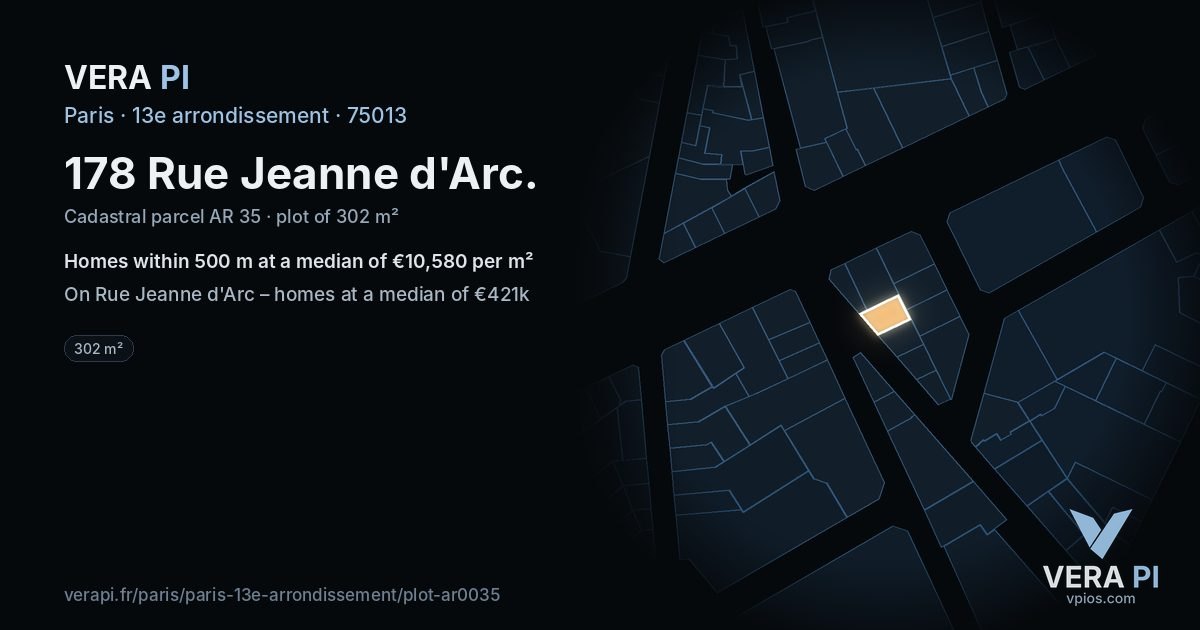 178 Rue Jeanne d'Arc, 13e arrondissement at night – the plot lit, the parcels around coloured by the prices near them