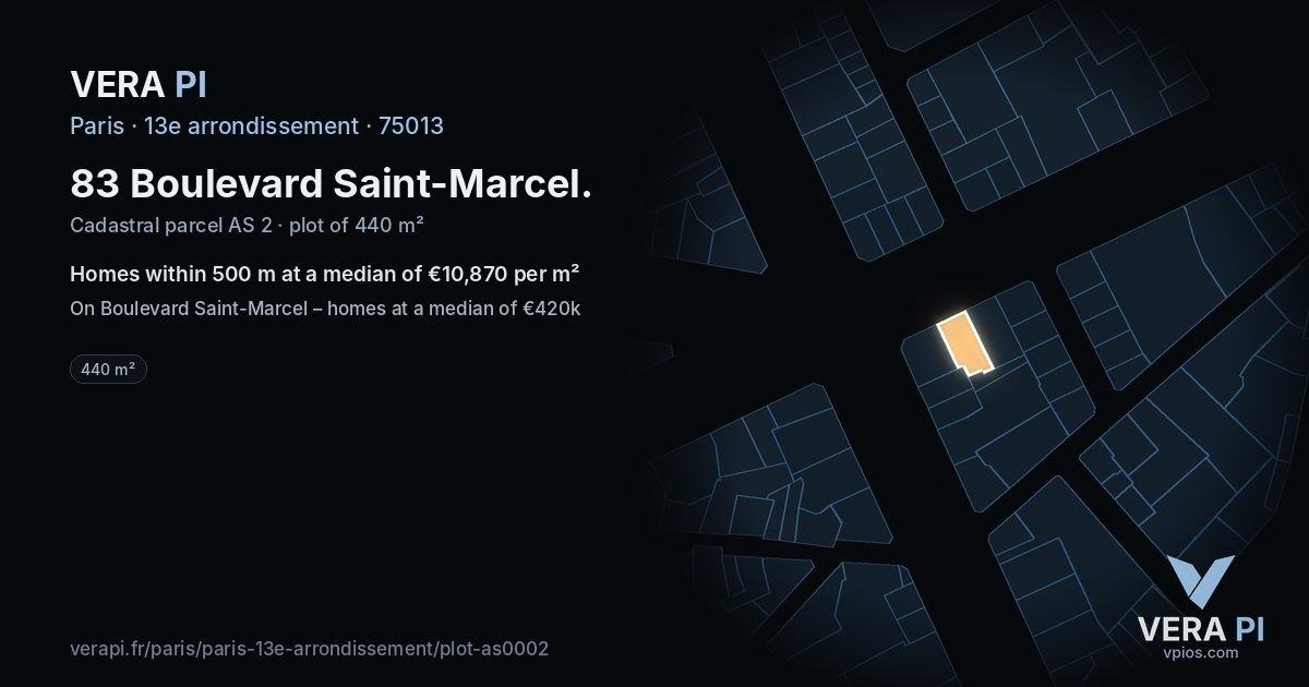 83 Boulevard Saint-Marcel, 13e arrondissement at night – the plot lit, the parcels around coloured by the prices near them