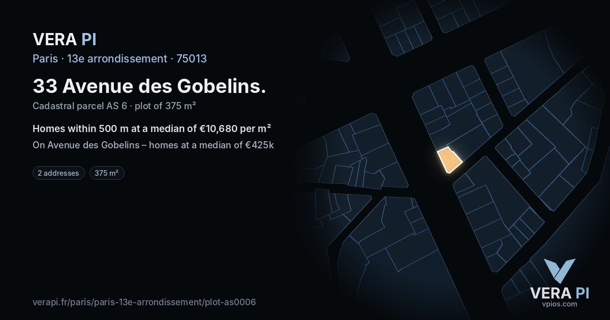 33 Avenue des Gobelins, 13e arrondissement at night – the plot lit, the parcels around coloured by the prices near them