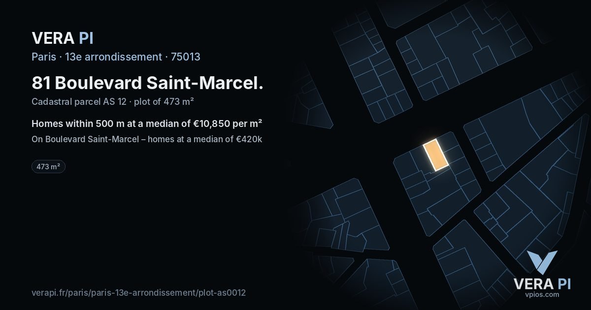 81 Boulevard Saint-Marcel, 13e arrondissement at night – the plot lit, the parcels around coloured by the prices near them