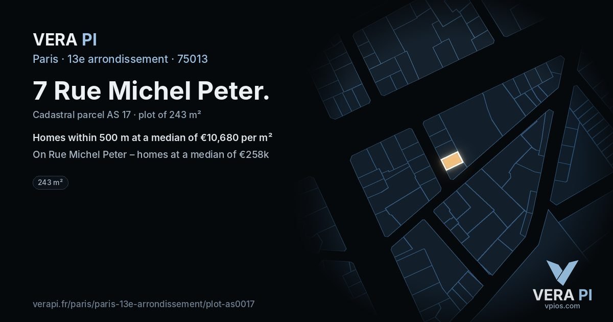 7 Rue Michel Peter, 13e arrondissement at night – the plot lit, the parcels around coloured by the prices near them