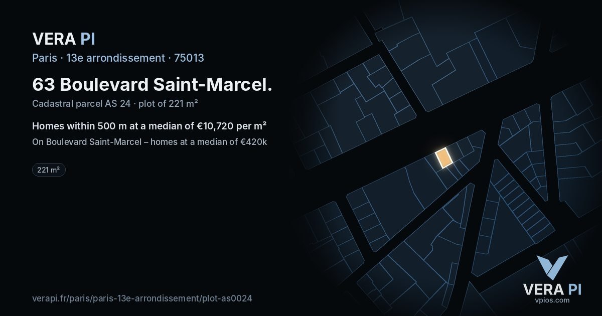 63 Boulevard Saint-Marcel, 13e arrondissement at night – the plot lit, the parcels around coloured by the prices near them