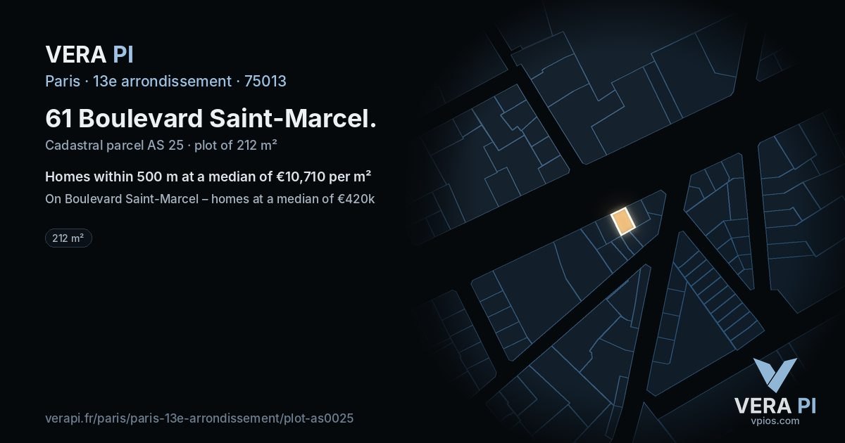 61 Boulevard Saint-Marcel, 13e arrondissement at night – the plot lit, the parcels around coloured by the prices near them