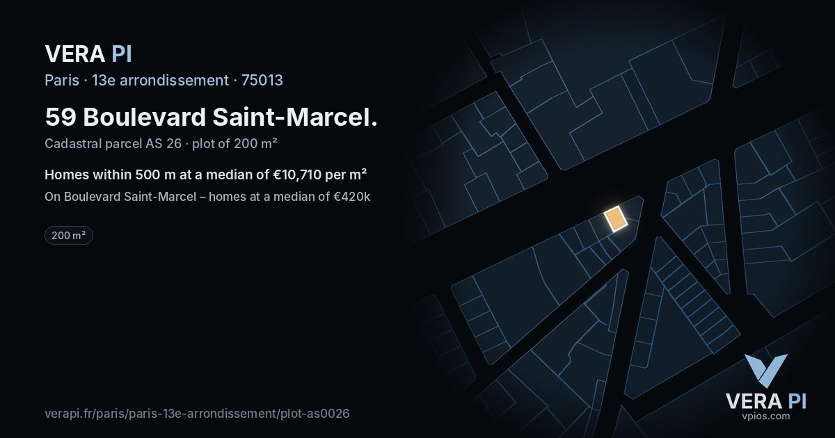 59 Boulevard Saint-Marcel, 13e arrondissement at night – the plot lit, the parcels around coloured by the prices near them