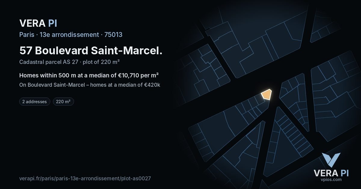 57 Boulevard Saint-Marcel, 13e arrondissement at night – the plot lit, the parcels around coloured by the prices near them