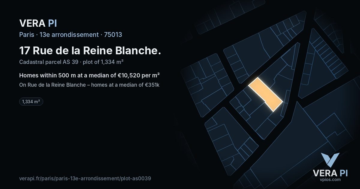 17 Rue de la Reine Blanche, 13e arrondissement at night – the plot lit, the parcels around coloured by the prices near them