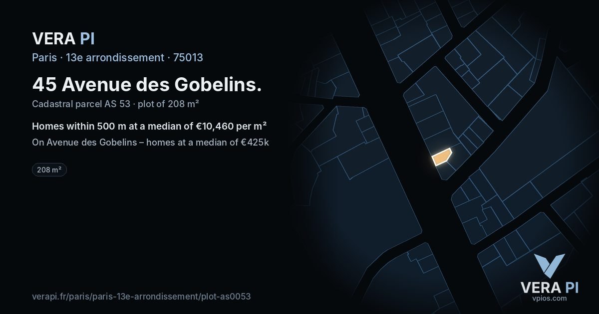 45 Avenue des Gobelins, 13e arrondissement at night – the plot lit, the parcels around coloured by the prices near them
