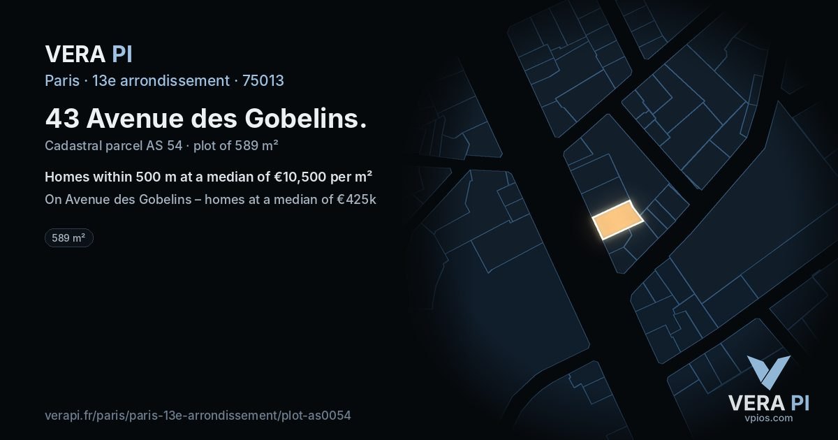 43 Avenue des Gobelins, 13e arrondissement at night – the plot lit, the parcels around coloured by the prices near them