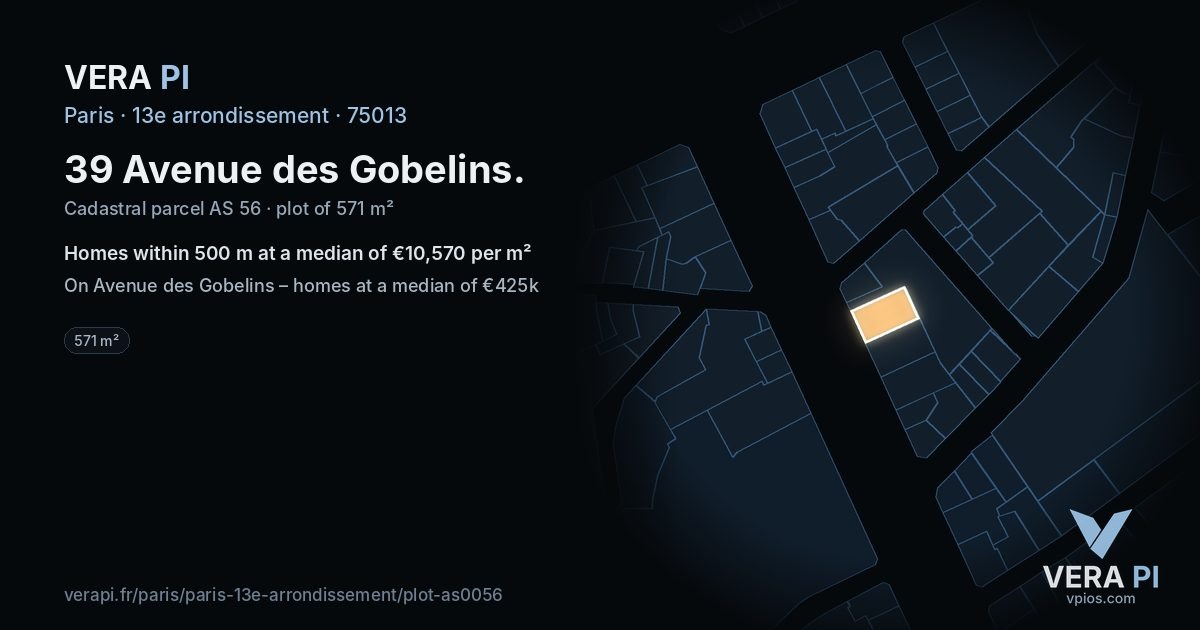 39 Avenue des Gobelins, 13e arrondissement at night – the plot lit, the parcels around coloured by the prices near them