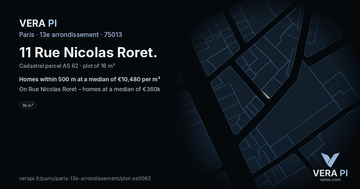 11 Rue Nicolas Roret, 13e arrondissement at night – the plot lit, the parcels around coloured by the prices near them