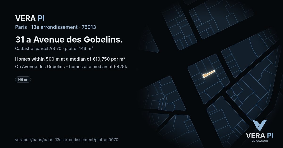 31 a Avenue des Gobelins, 13e arrondissement at night – the plot lit, the parcels around coloured by the prices near them