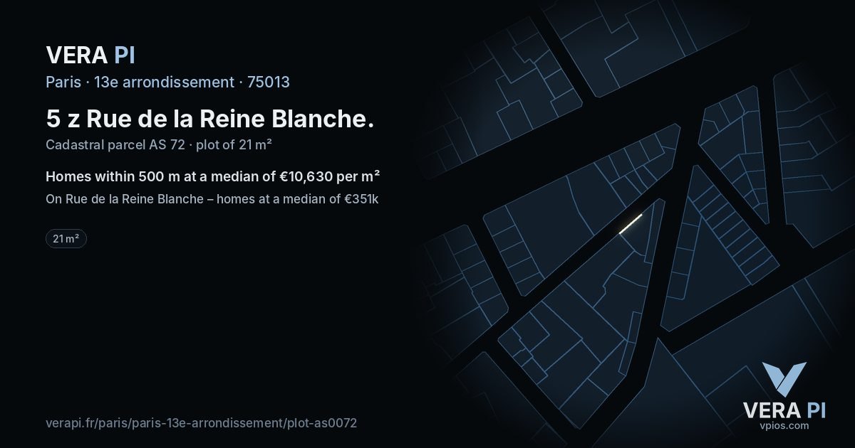 5 z Rue de la Reine Blanche, 13e arrondissement at night – the plot lit, the parcels around coloured by the prices near them