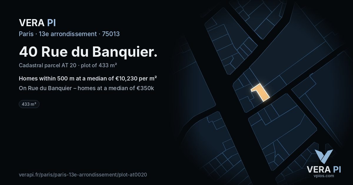 40 Rue du Banquier, 13e arrondissement at night – the plot lit, the parcels around coloured by the prices near them