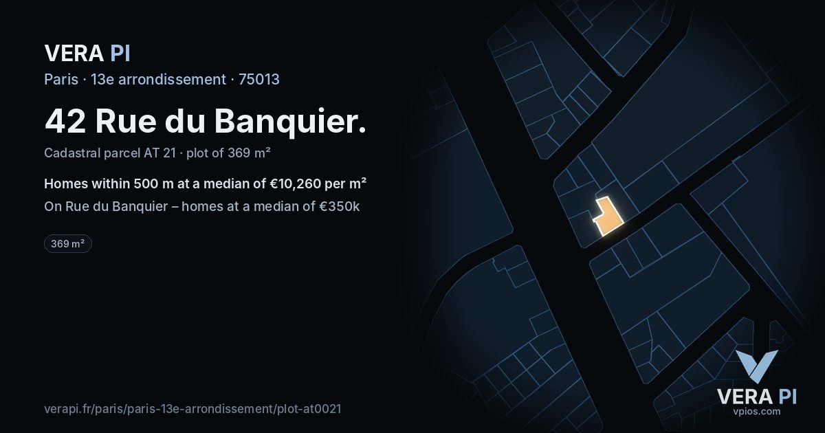 42 Rue du Banquier, 13e arrondissement at night – the plot lit, the parcels around coloured by the prices near them